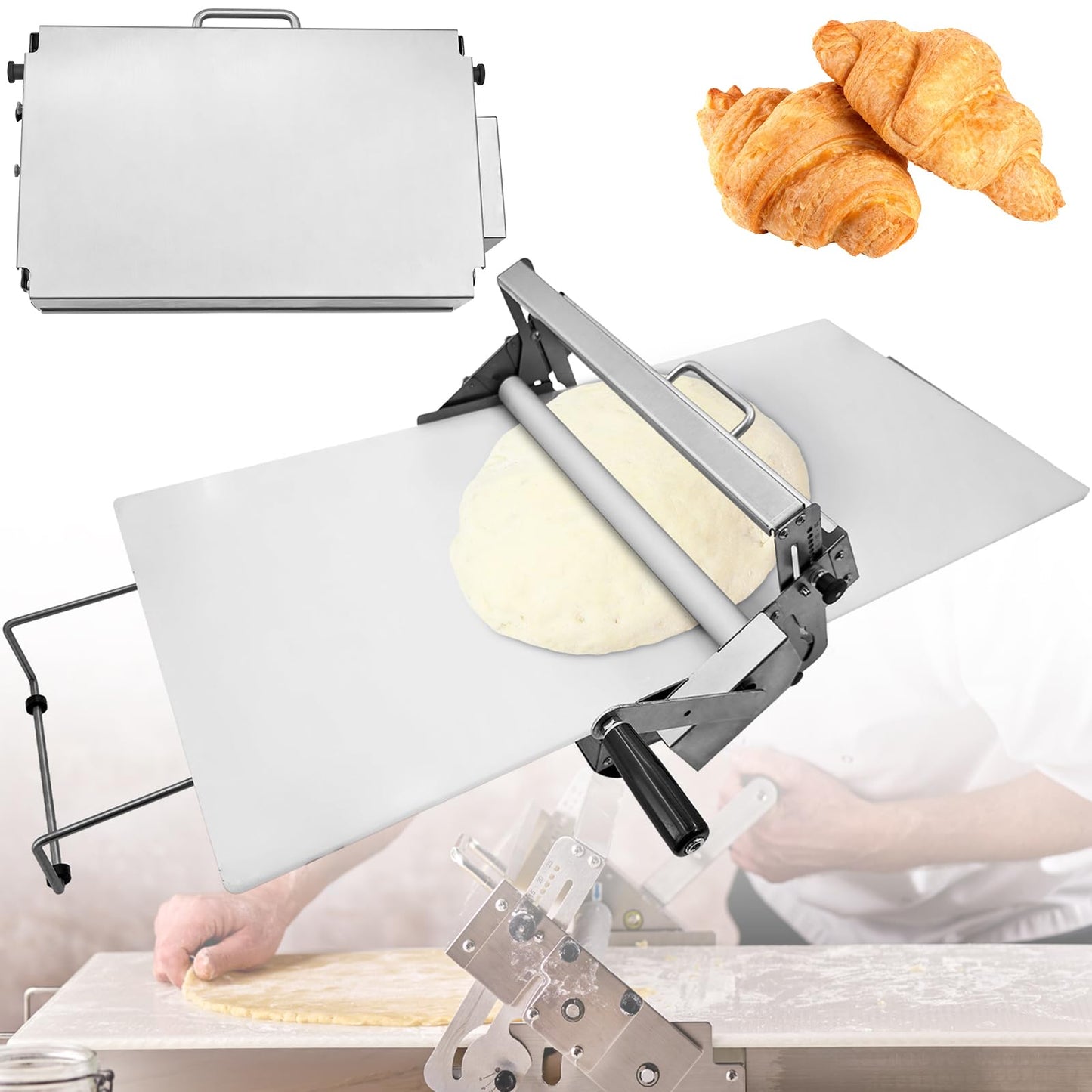40.9''x15.5" Folding Dough Sheeter with Sheeter Board Stainless Steel Adjustable Manual Dough Sheeter Roller Machine for Croissants Pizza Pie Crust and Pastry