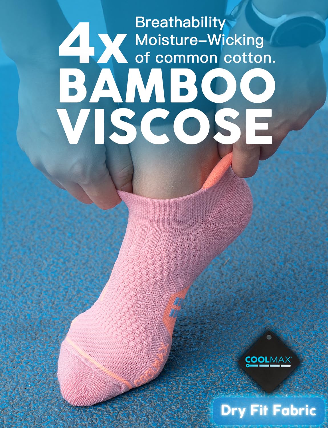 Juclise Coolmax Bamboo Viscose Compression Running No Show Athletic Socks, Anti Blister Moisture Wicking (US, Alpha, Medium, Regular, Regular, Bright Lilac+Aqua+Dusty Pink)