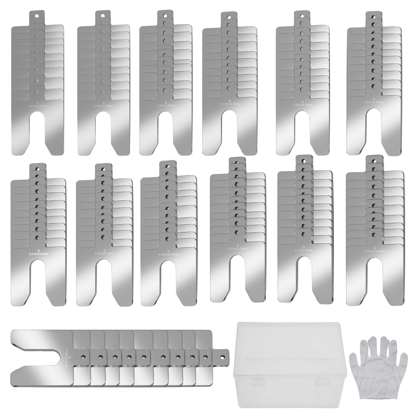 130 PCS Size B 3" x 3" Slotted Shims Kit, 304 Stainless Steel Slotted Shim Kit with Storage Box, Precision Laser-Cut Alignment Metal Shims for Leveling Machinist Tools