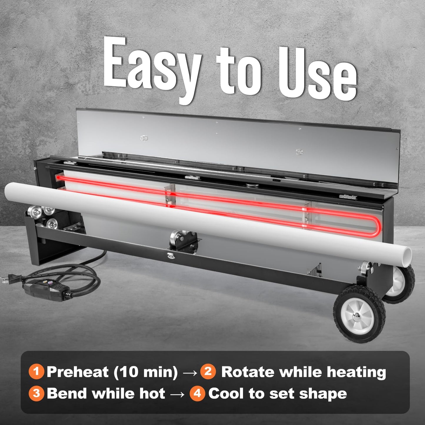 PVC Conduit Heater With Temperature Detector- 1/2" to 4" PVC Bender Heater Pipe Bending Tool with Reflective Interior & Carrying Handle, for 52" Sections of PVC Pipe