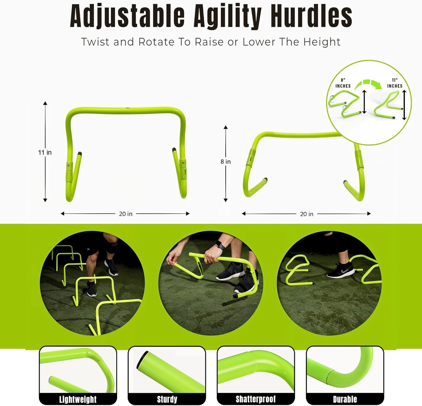 VINAFIT Complete Agility Ladder Training Set - 20ft Speed Ladder, 6 Adjustable Hurdles, 20 Cones, 5 Resistance Bands, 2 Speed Training Parachutes, Jump Rope, Nylon Carry Bag & Stakes