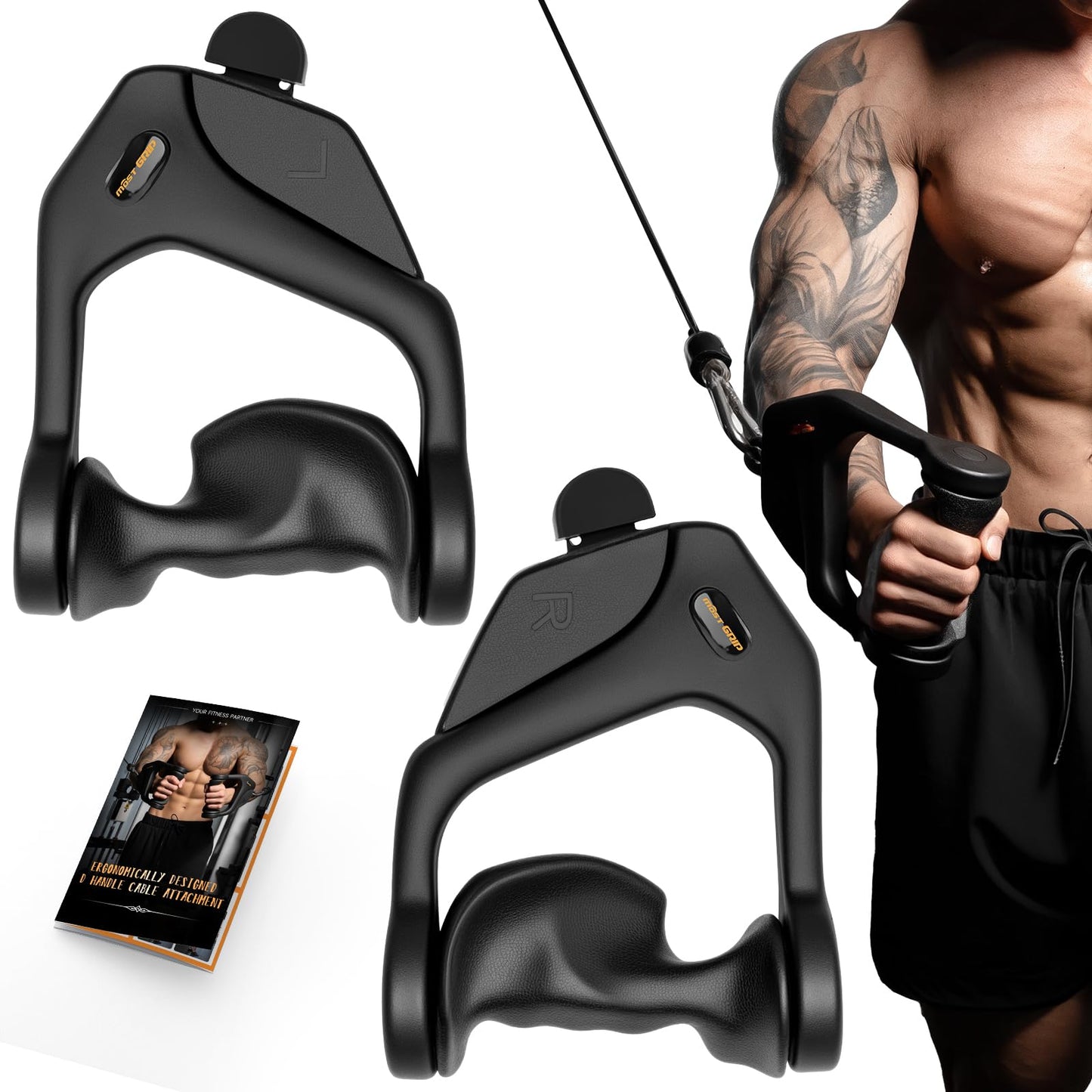 MOST GRIP Ergonomic Non-Slip D Handle Cable Attachment, Cable Machine Handles for LAT Pulldown, Gym Handles for Cables with Capacity Up to 600LBS