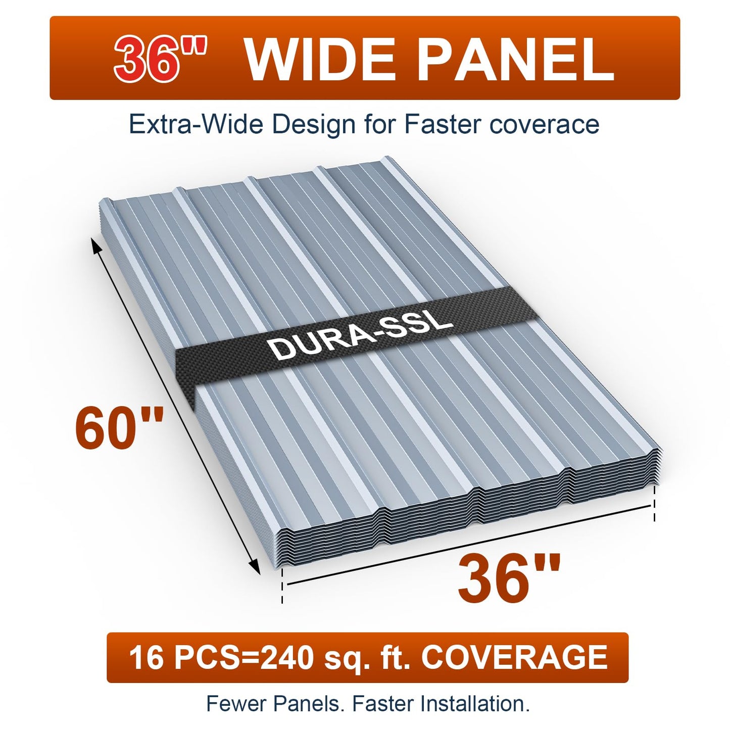 16 Pack Large Metal Roofing Panels, 60" x 36" Each, 240 Sq. Ft. Coverage, Corrugated Galvanized Roofing Panels for Residential Commercial Roofing, Fencing, Wall Siding (Silver)
