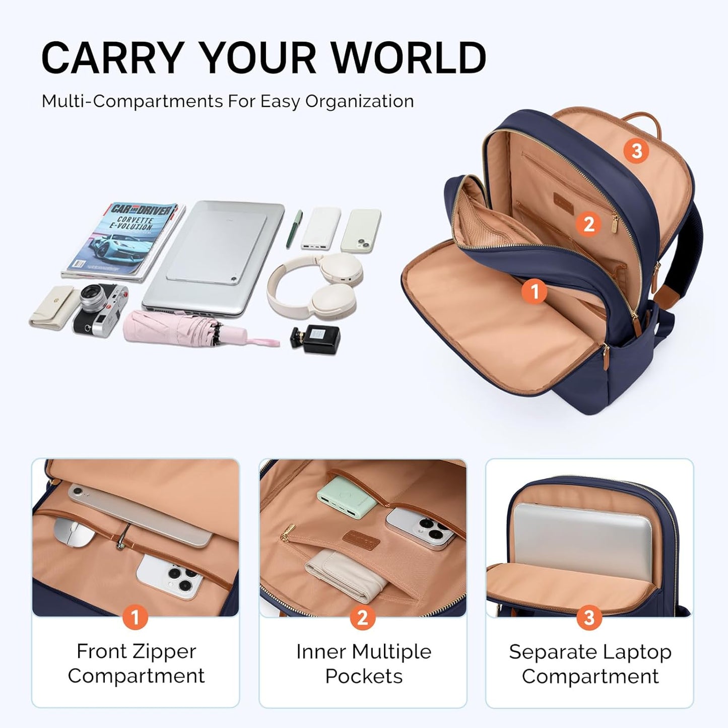 Backpack Daypack Backpack 14 Inch GOLF SUPAGS Women Laptop Casual for Work Travel College Purse Fits Notebook (Navy