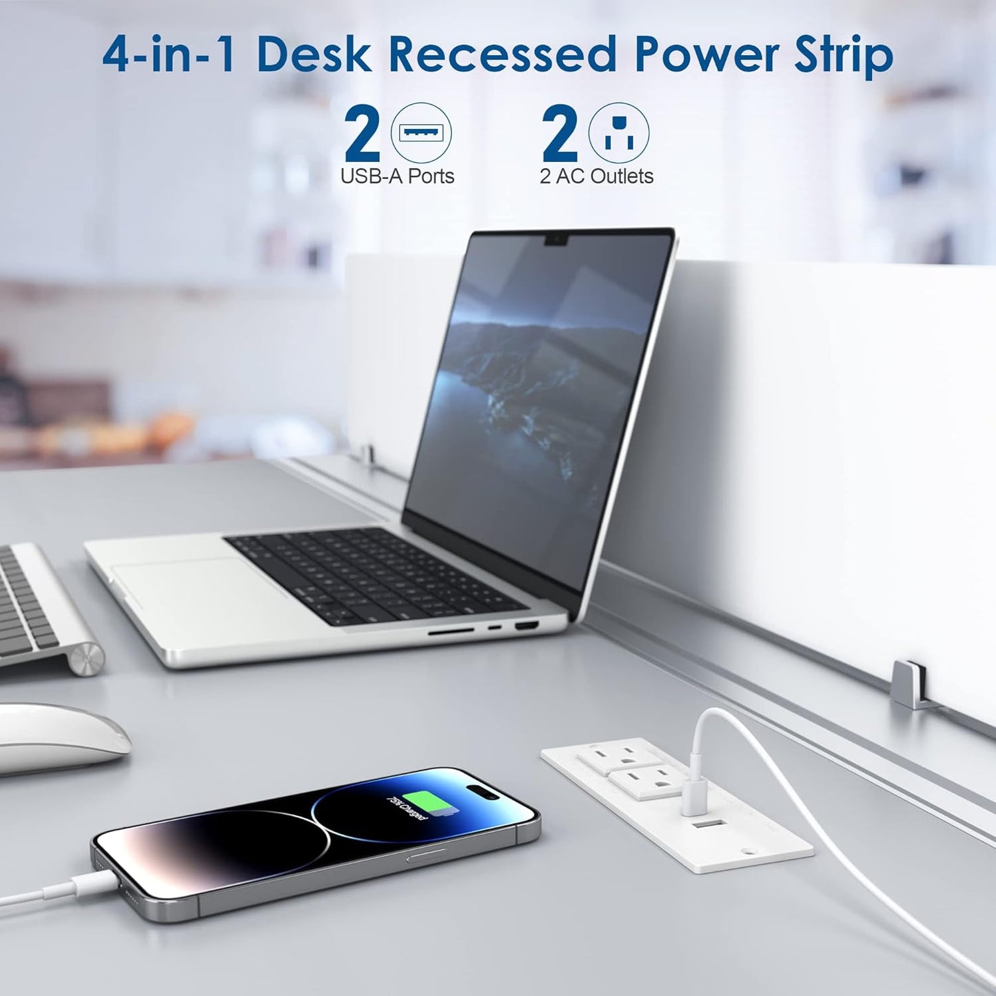 Jgstkcity 6.56Ft Grommet 2-Outlet 2 Conference Recessed Power Strip Socket Cord,Desktop Power Power Strip with & USB