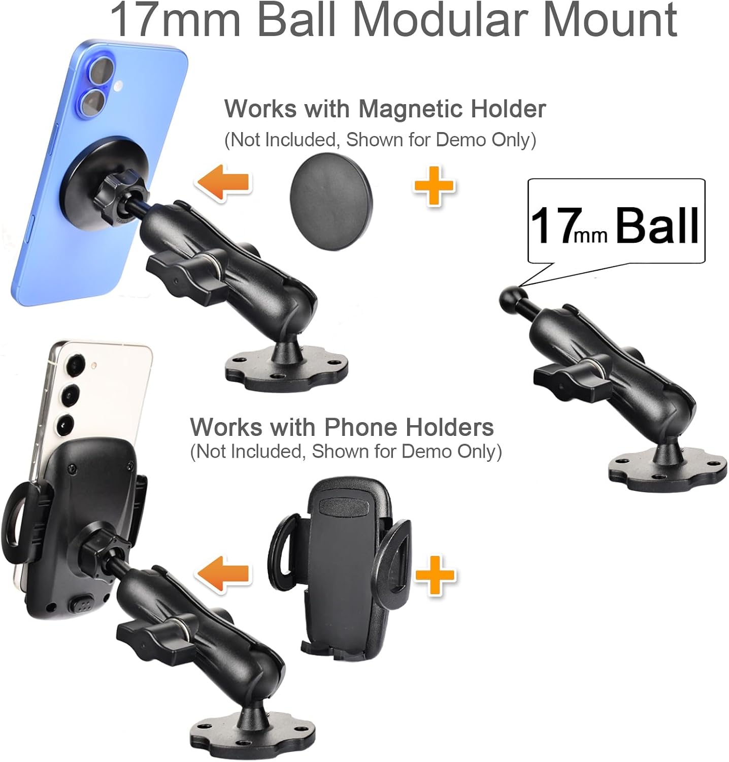 VAUBORTTI [17mm 25mm 1" Aluminum GPS Mount with to Dual Ball Adapter], Fits Garmin GPS & Phone Holder, Replacement
