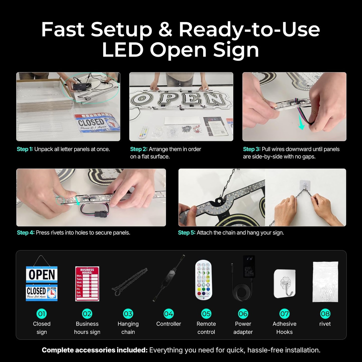 LemonNova 40" x 14" LED Open Sign for Business, Ultra Bright Open Sign with Bluetooth App & Remote, Timer, 64 Custom Colors, 29 Modes, Dimmable for Bar, Salon, Restaurant, Cafe and More Businesses