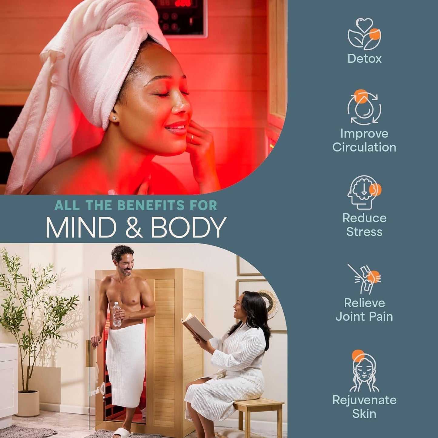 LifePro Rejuvacure 1 or 2 Person Indoor Sauna — Far Infrared Sauna for Home with Chromotherapy Lights — Carbon Fiber Panels, Tempered Glass Door, Canadian Hemlock Wood and Bluetooth Sound System
