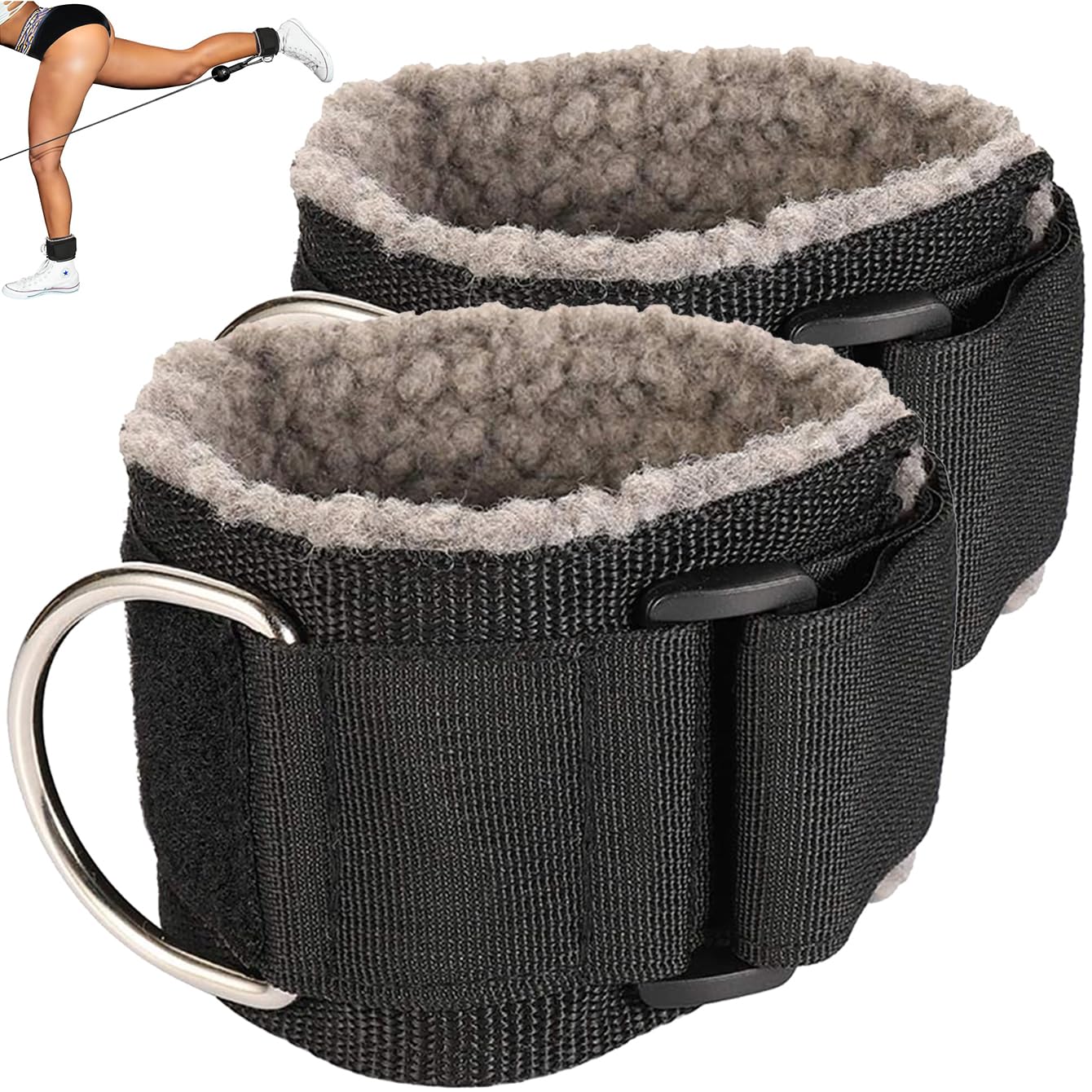 MOOCY Gym Ankle Straps for Cable Machines Attachment, Adjustable Ankle Cuffs for Cable Machine, fluff Padded Cable Ankle Strap for Kickbacks and Glute Workouts, Leg Straps for Working Out (Dark Grey