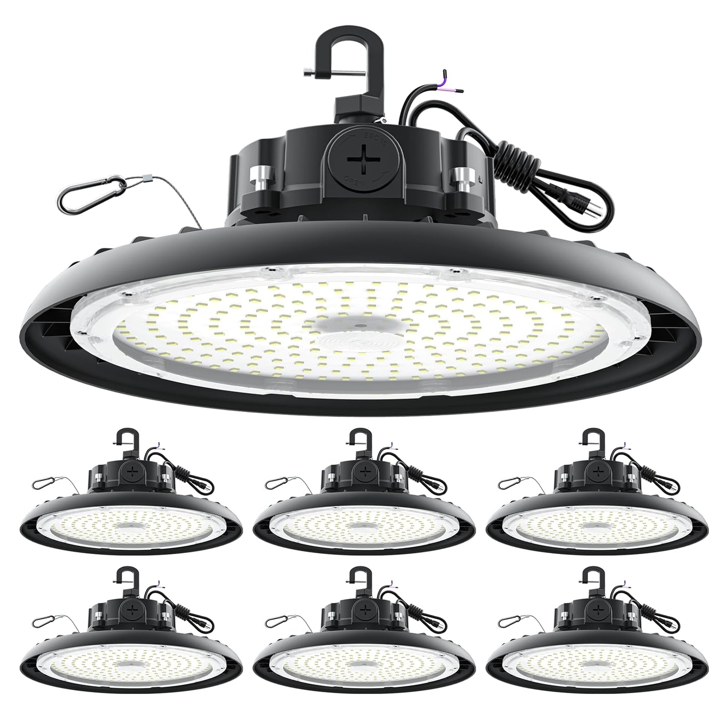 AIKVSXER 240W UFO LED High Bay Lights, 6 Pack, 6000K Shop Light 43200LM Commercial Bay Lighting IP65 LED Garage Lights, 5ft Power Cable Plug & Play for Warehouse Factory Workshop Barn AC100-277V