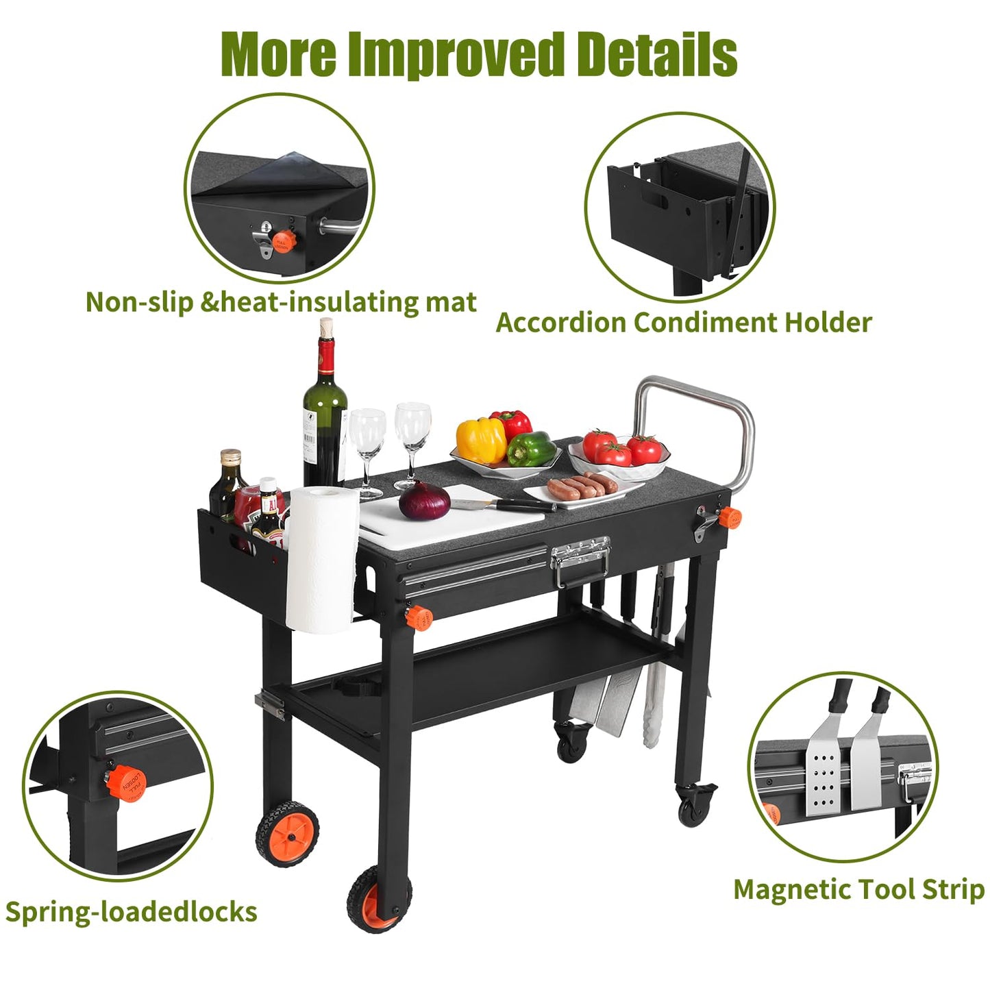 LKVHV Portable Outdoor Grill Table, Blackstone Grill Stand Solid and Sturdy 31"W x 17"D, Movable Kitchen Cooking Prep BBQ Cart with Wheels, Folding Cart for Ninja, Blackstone Griddle 17"/22" etc