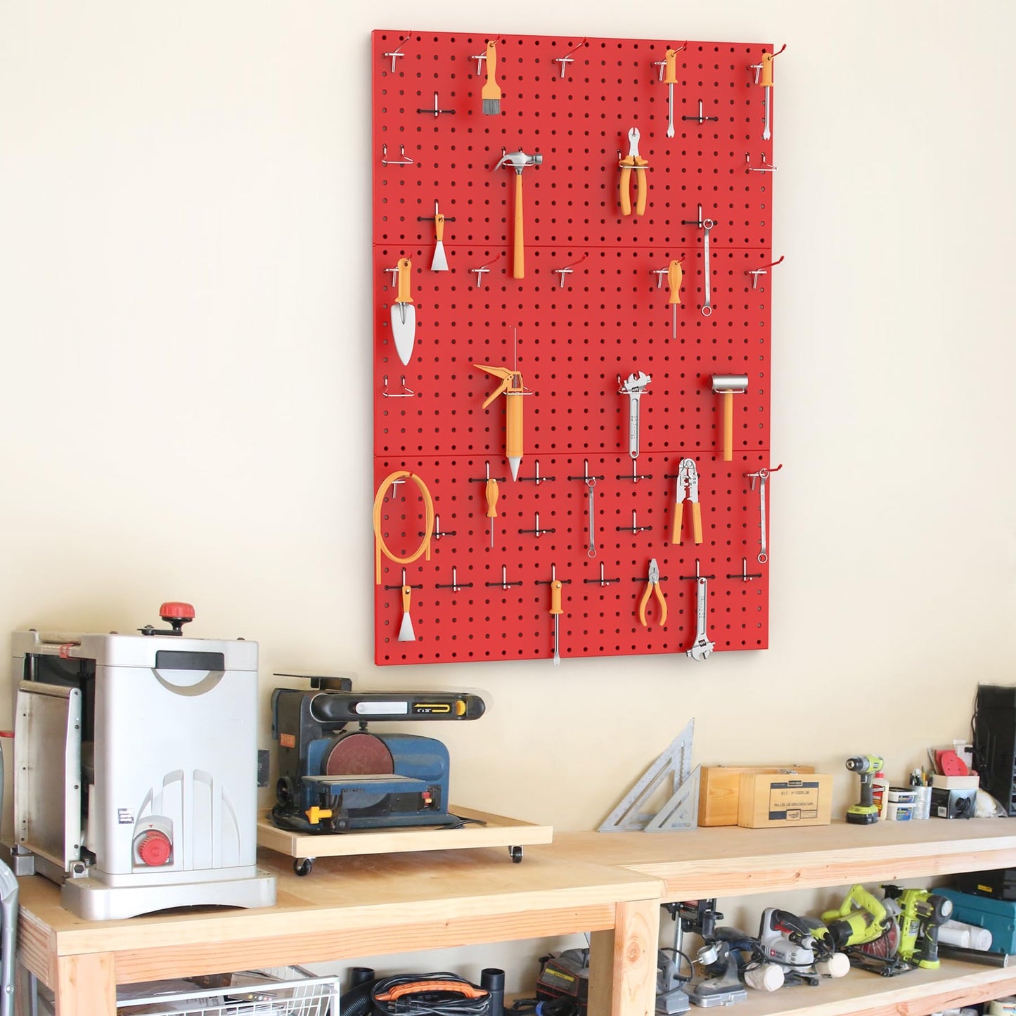 TORACK 3 PCS Metal Pegboard Panels(12x24 inch) for Wall Garage Tools Storage Pegboard System for Workbench, Modular Peg Board Tool Organizer Board Kit(Pack of 3, Red)