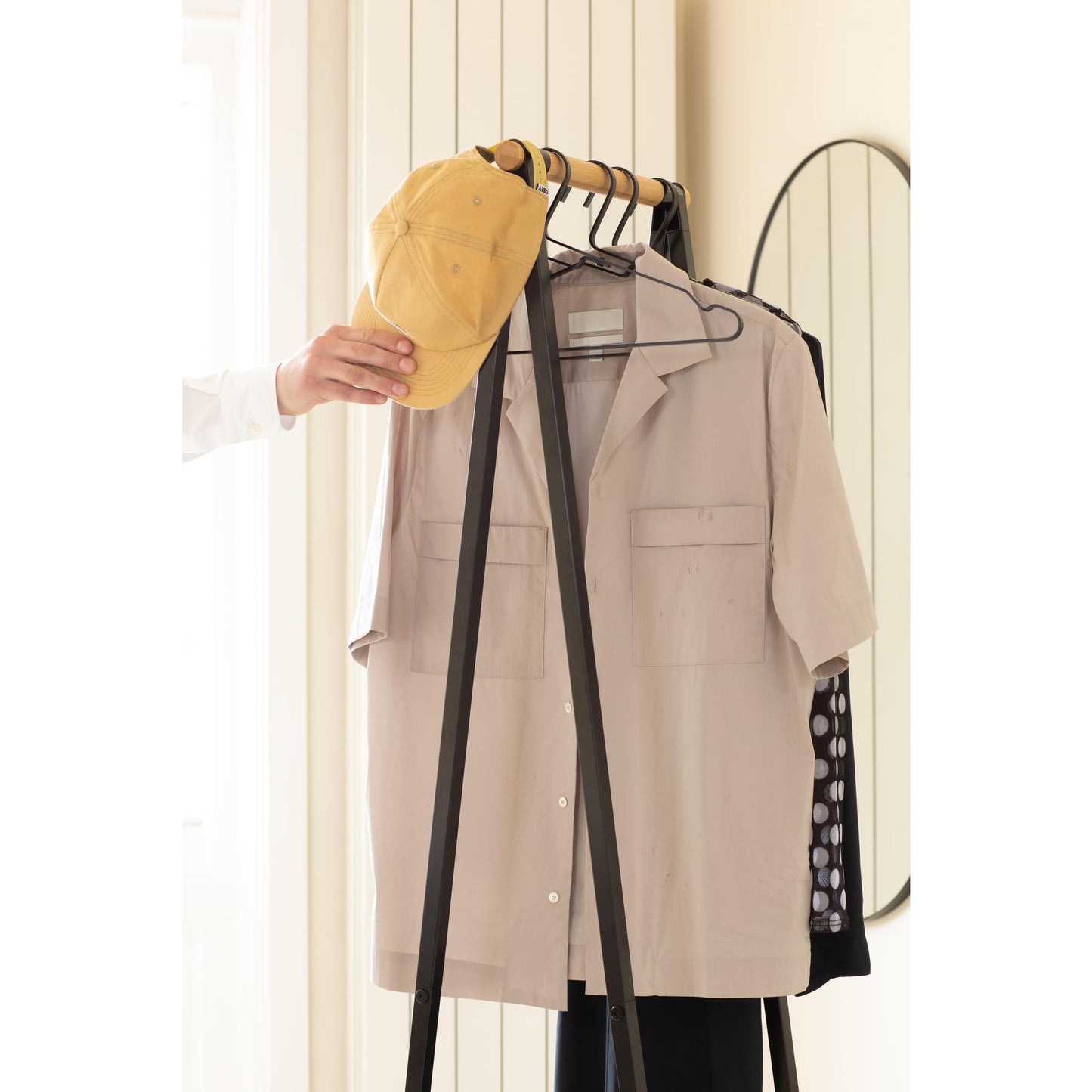 Brabantia - Linn Clothes Rack, Compact - Free Standing Clothing Rail - Clothes Storage - Hang, Air, or Dry Clothes - Sturdy Steel Frame & Bamboo Rod - 19 x 13 x 67 inches - Black