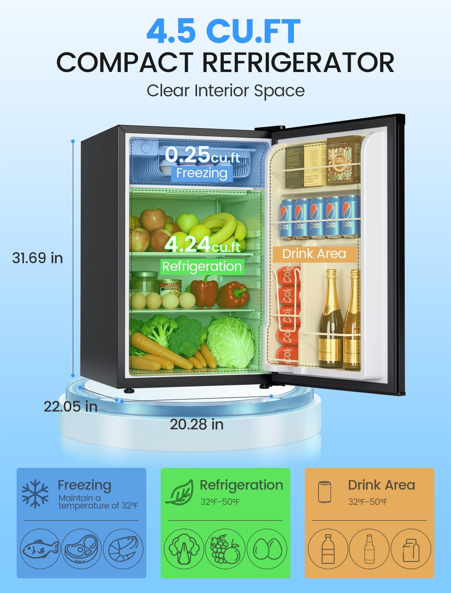 COWSAR 4.5 Cu.Ft Dorm Fridge with Freezer, Single Reversible Door Apartment Refrigerator, Adjustable Thermostat, Ultra Quiet, Energy Efficient Commercial Compact Fridge for Bedroom Dorm Office, Black