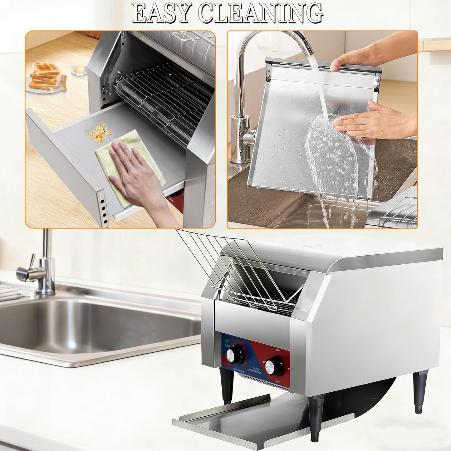 CTJ Commercial Toaster 300 Slices/Hour Electric Conveyor Toasters Heavy Duty Stainless Steel Rotating Toasters Machince for Croissants Bun, Bagel, Bread