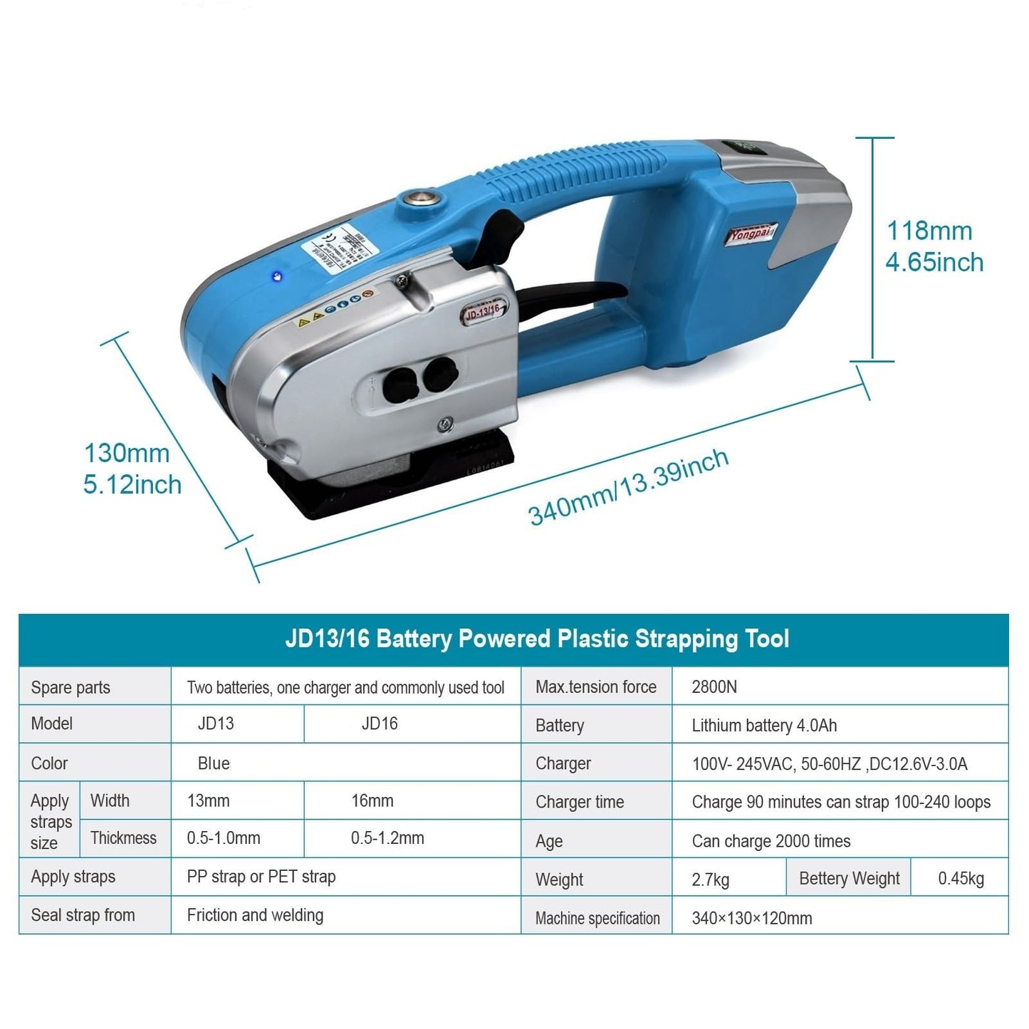 CAPTOK Electric Strapping Machine for 1/2-5/8 Inch Wide PP/PET Strap - Automatic Tool With 4000mAh Two Battery Hot Melting Box Pallet Packaging Baler Powered Banding Tools