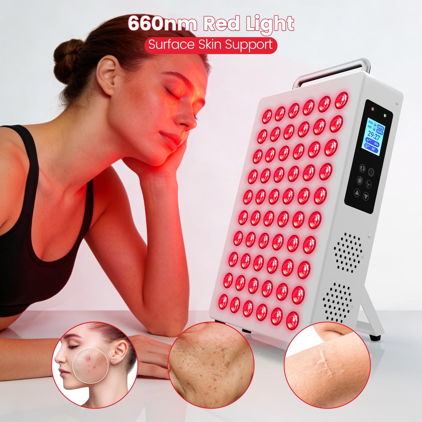 Red Light Therapy Panel, with 660nm & 850nm Near-Infrared Light – 300W High-Power Red Light Panel for Face & Body, Supports Skin Care, Pain Relief, and Skin Health (White)