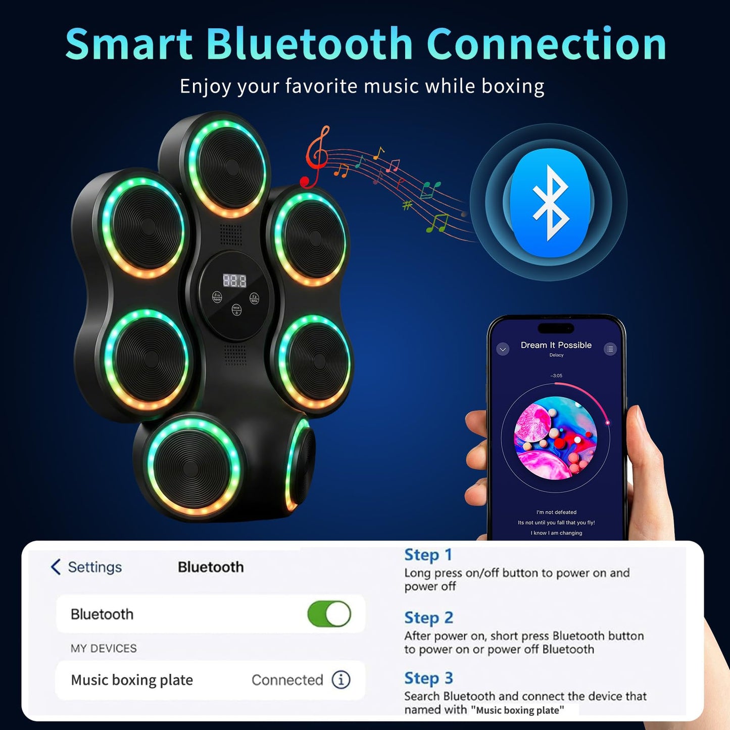 Strenellea Music Boxing Machine for Adults, Music Punching Machine with Gloves, Interactive Wall Mounted Electronic Boxing Target with 11 Modes & 9 Speeds, Gift for Men and Kid (RGB Light)