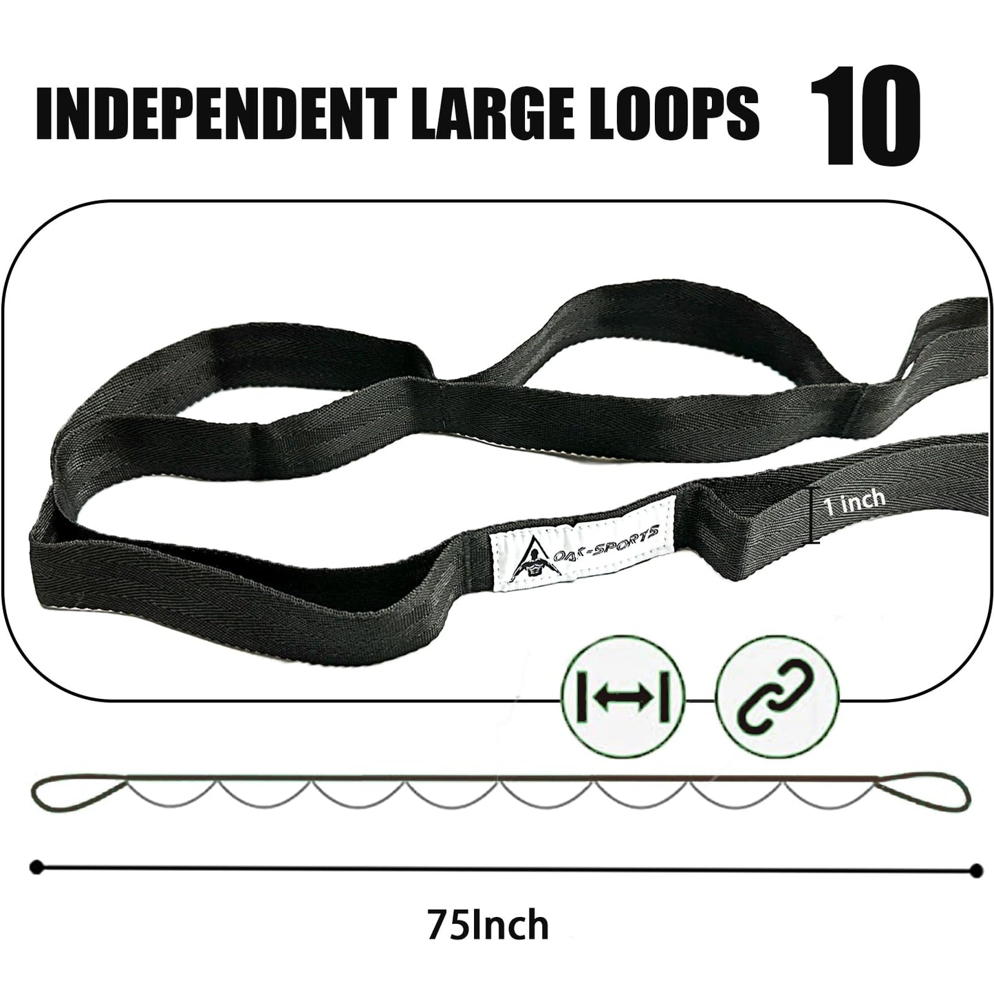 Stretching Strap Yoga Strap with Loops, Stretch Straps for Physical Therapy, Non-Elastic Exercise Strap for Pilates, Dance and Gymnastics with Workout Guide (Black)