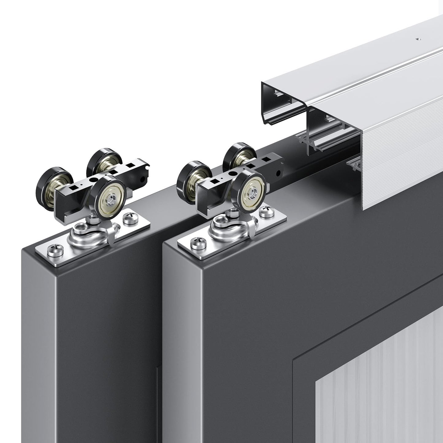 EaseLife 5.3FT/64in Bypass Double Sliding Pocket Door Hardware Kit,Commercial Grade,Aluminum,Bypassing Closet Doors Track for 2 Door System,Slide Smoothly Quietly,Easy Install,No Doors