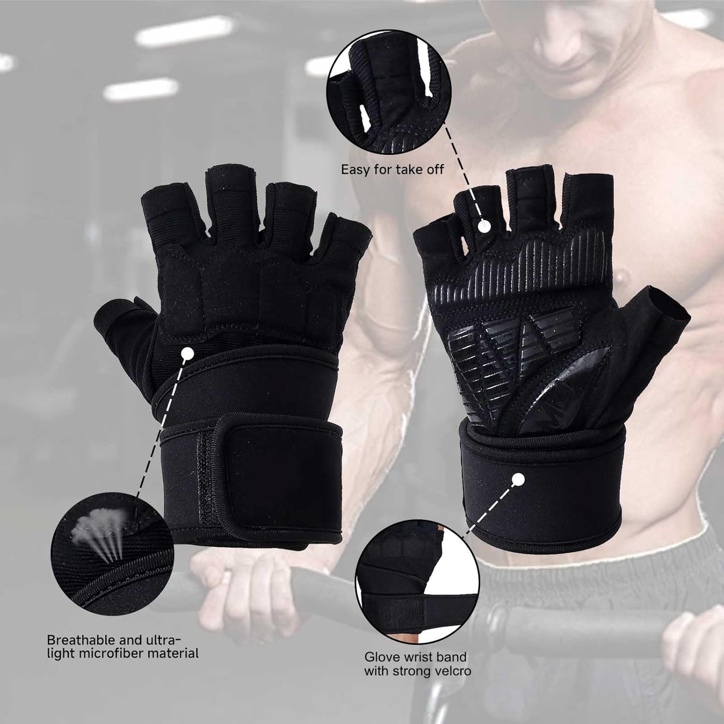 Foclassic Anti-Slip Weight Lifting Gloves for Men & Women – Breathable Gym Gloves with 5mm Gel Padding & Wrist Support for Crossfit/Powerlifting (S-XL)
