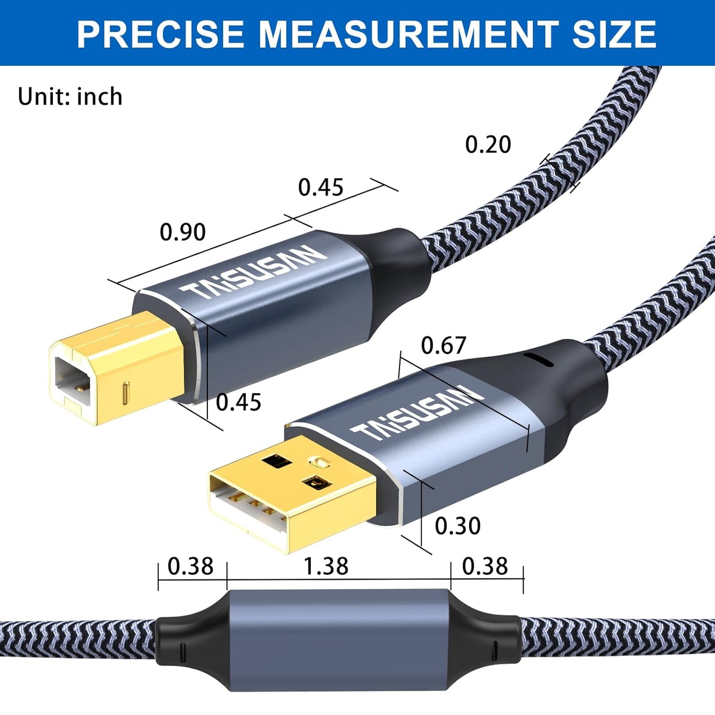 50ft 2.0 USB Printer Cable, High Speed USB A to USB B Printer Cord Compatible for Keyboard,MacBook,Printers