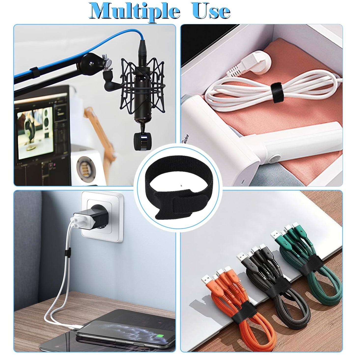 NIOPELO 100PCS Hook and Loop Straps - 6 Inch Reusable Cable Ties for Cable Management, Adjustable Cord Organizer Hook & Loop Straps for Home, Office and Data Centers, Black