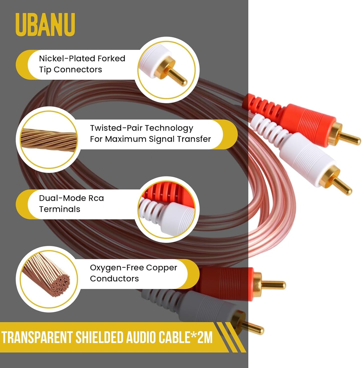 UBANU 3Pcs Universal RCA Level Controller with Audio Cables | Car Audio Bass Control Knob | RCA Stereo Cables |