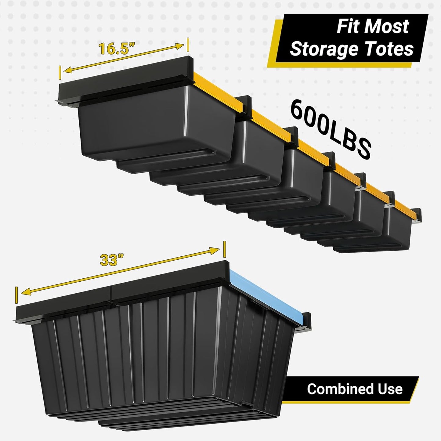 Overhead Garage Storage Rack - Heavy Duty Ceiling Racks for 6 Bins | Powder Coated Design