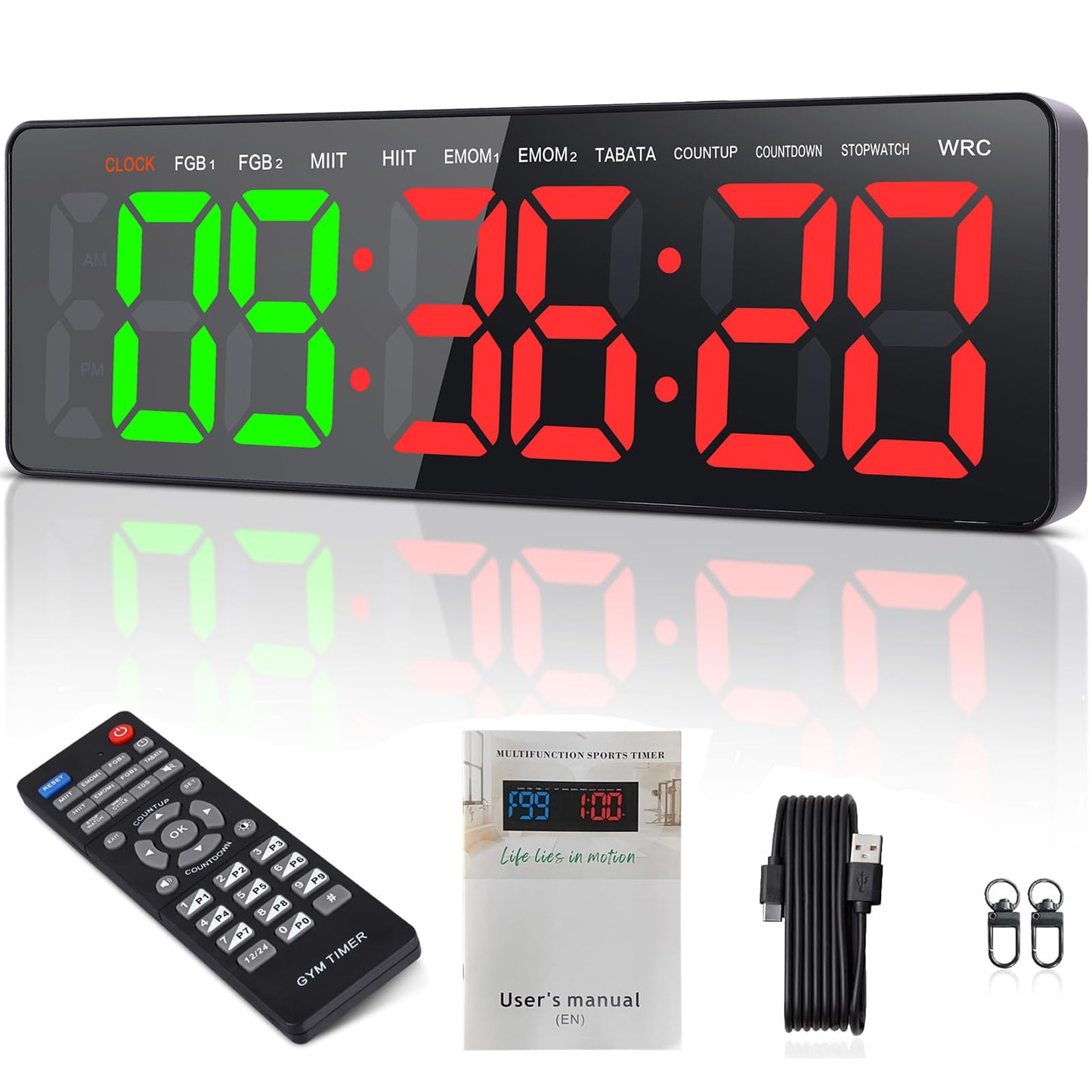 AnExer Gym Timer Clock for Gym with Remote, 16.5" LED Workout Colck Count Down/Up Clock for Fitness, 12/24H Digital Wall Clock, Portable Home Accessories