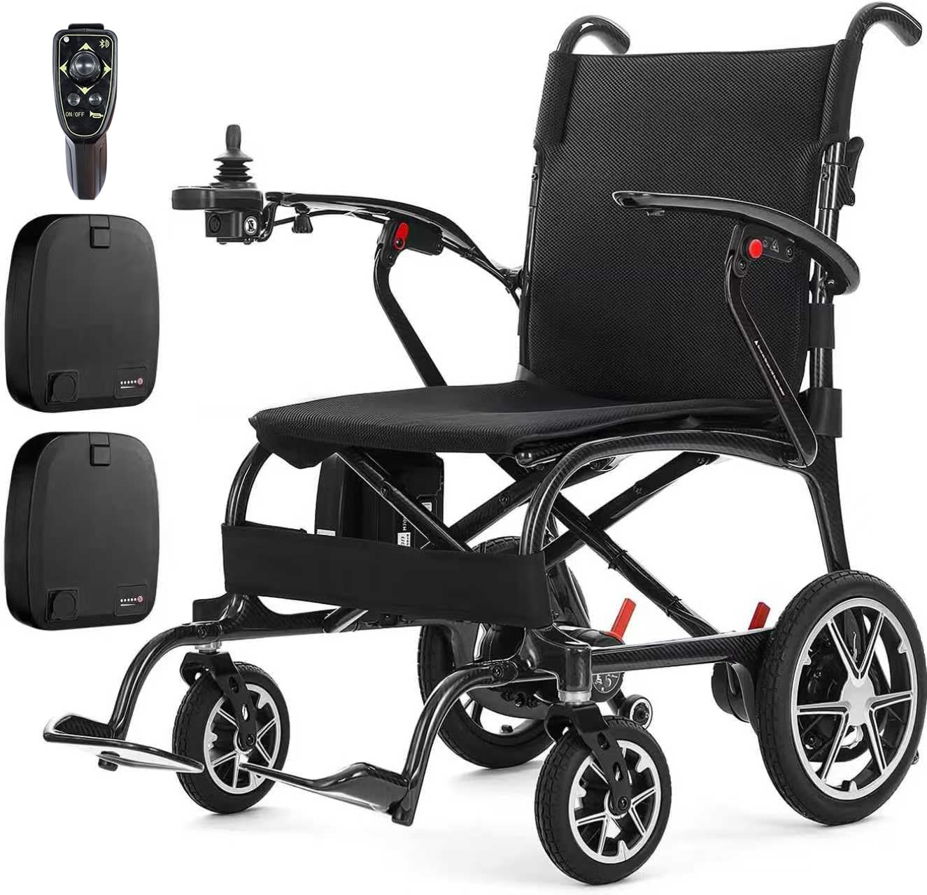 22 lbs Lightweight Electric Wheelchair, Ultra-Light Carbon Fiber Motorized Wheelchair for Adults, Dual-Battery Foldable Power Chair with Remote Control, Portable Airline-Approved Travel Wheelchair