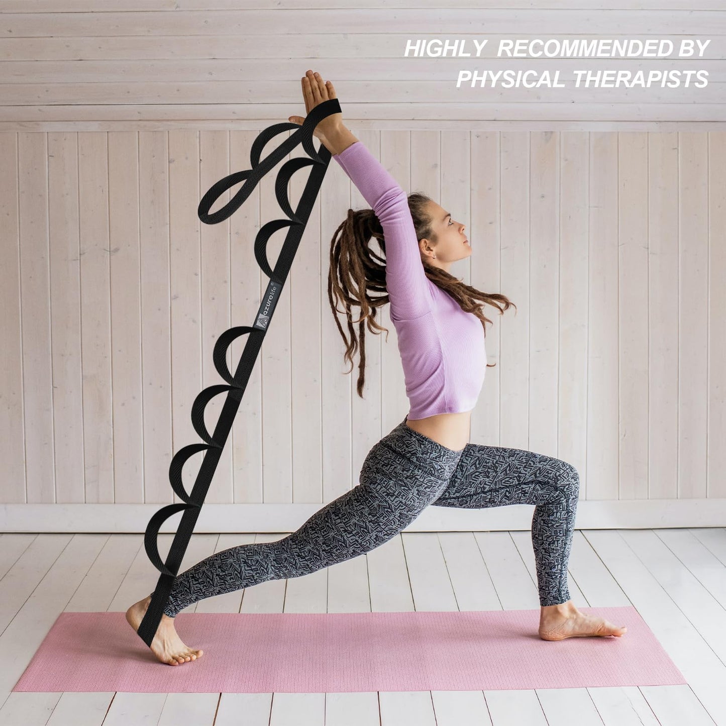 A AZURELIFE Premium Durable Stretch Straps with Loops, Stretching Strap for Physical Therapy, Multi-Loop Yoga Strap Fitness Exercise Strap for Yoga, Pilates, Dance, Flexibility&Exercise