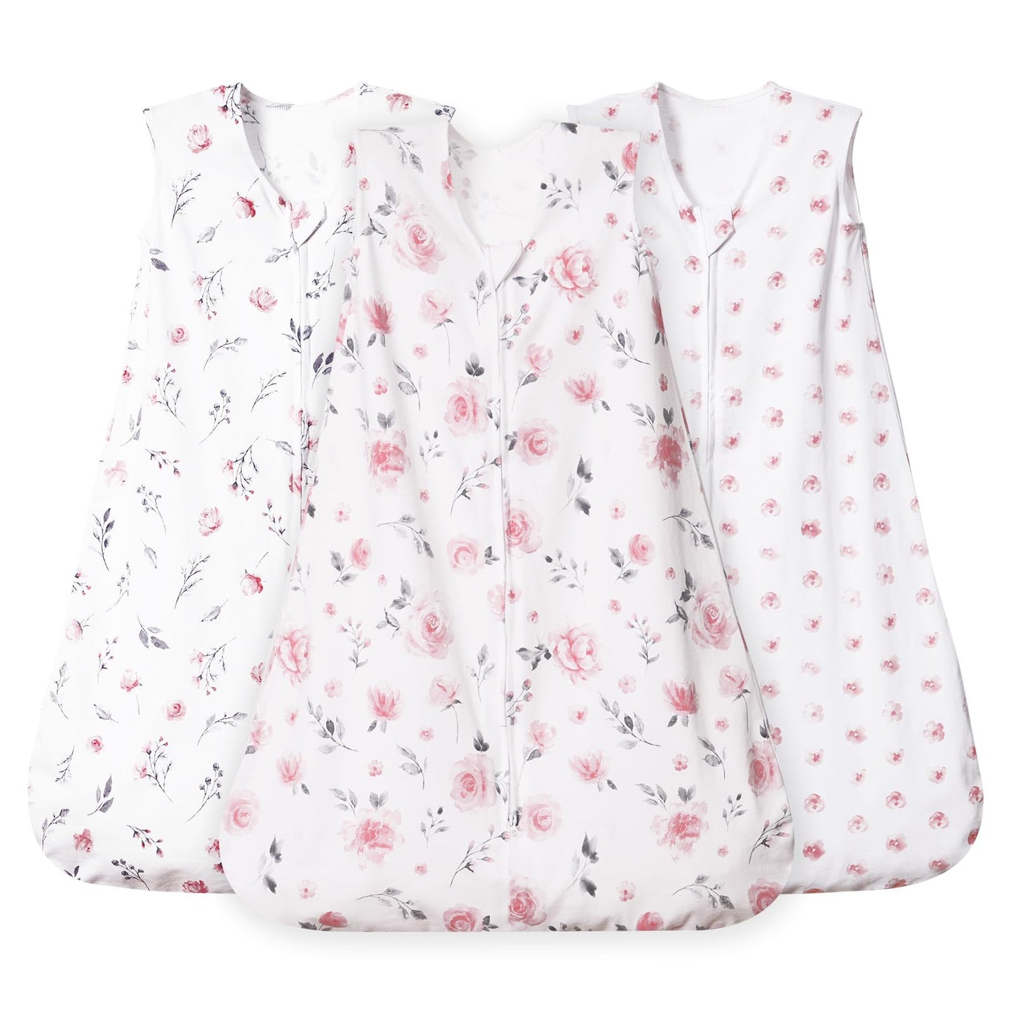 david's kids 3 Pack 100% Organic Cotton Baby Sleep Sack 6-12 Months, Ultra Soft Baby Wearable Blankets with 2-Way Zipper, Comfy Sleeping Bags for Infant Newborn Boys Girls Neutral, Medium Size, Floral