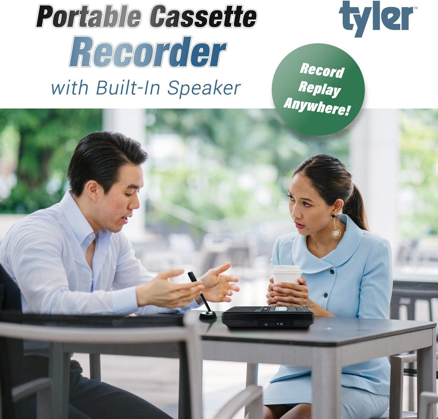 Tyler TCP-01 Cassette 120V Portable Player and Recorder - Retro Shoebox Style Music Device with Stand-Alone Microphone
