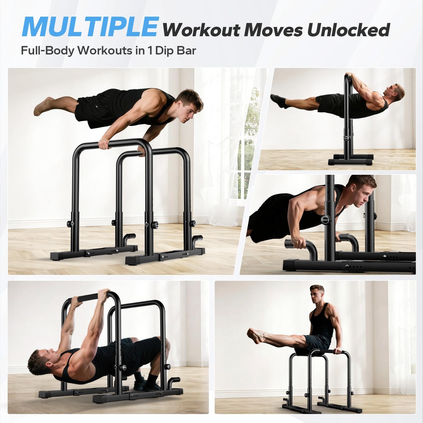 2026 Upgraded Dip Bars 880LBS Heavy Duty Dip Bar Station Height & Width Adjustable Parallel Bars for Full Body Strength Training Dip Stands Calisthenics Equipment for Home Push Up Bar