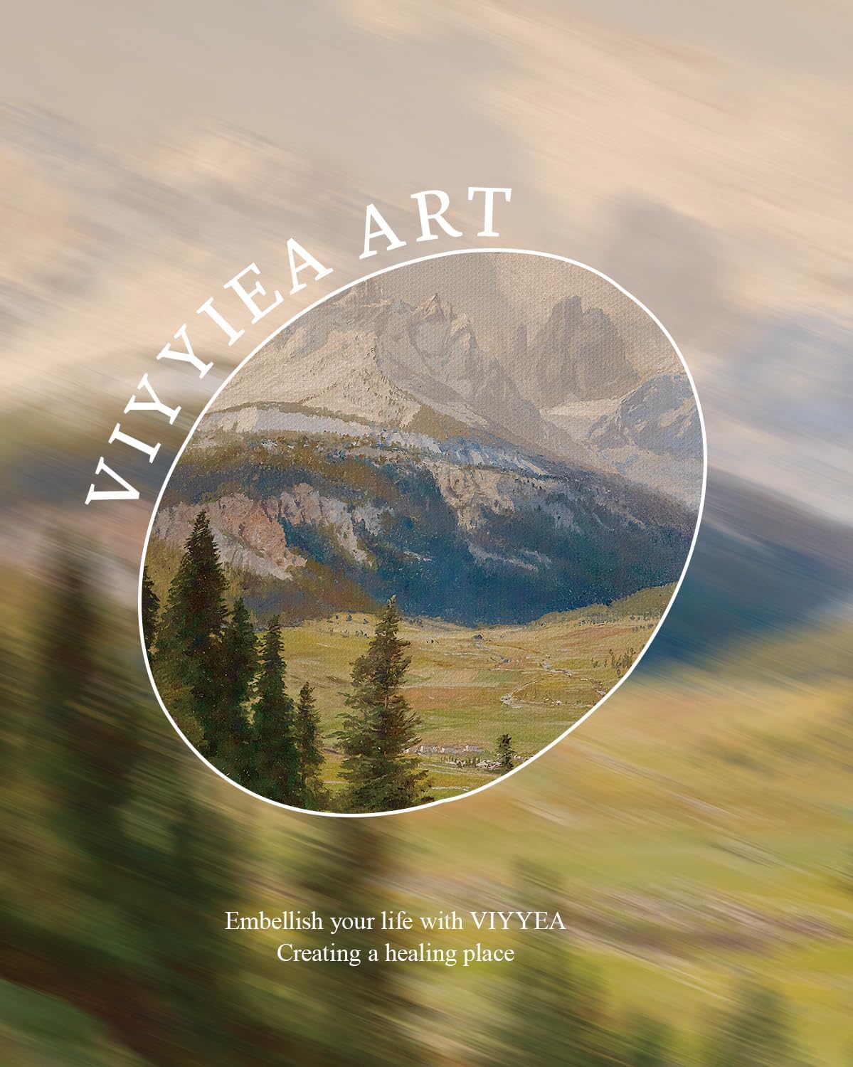 VIYYIEA Vintage Gold Framed Wall Art - Snow Mountains Canvas Print for Living Room | Large 36" x 24" Oil Painting