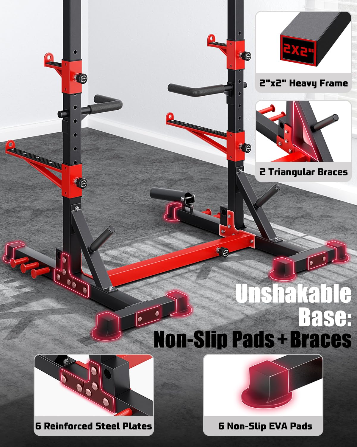YOLEO Squat Rack with Adjustable Pull-Up Bar & Extended Safety Arms, Multi-Functional Power Racks Squat Stand for Home Gym, Garage & Basement, 35"-67" Width, Fixed 83” Frame Height, Pull-Up Bar Height 71.5"-80.5", Fits 6FT & 7FT Barbells