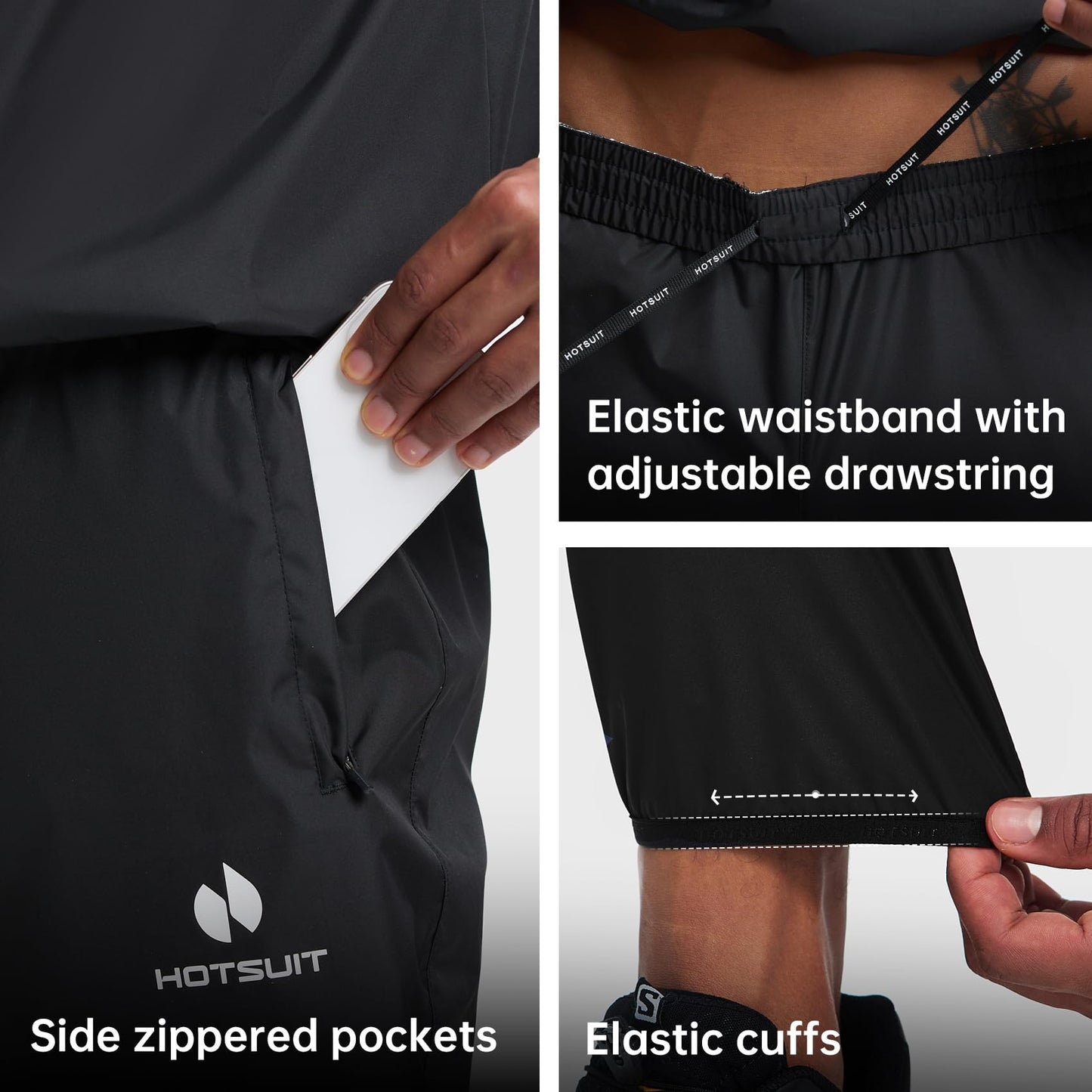 HOTSUIT Sauna Suit for Men Sweat Sauna Jacket Pant Gym Workout Sweat Suits, Black, XXL
