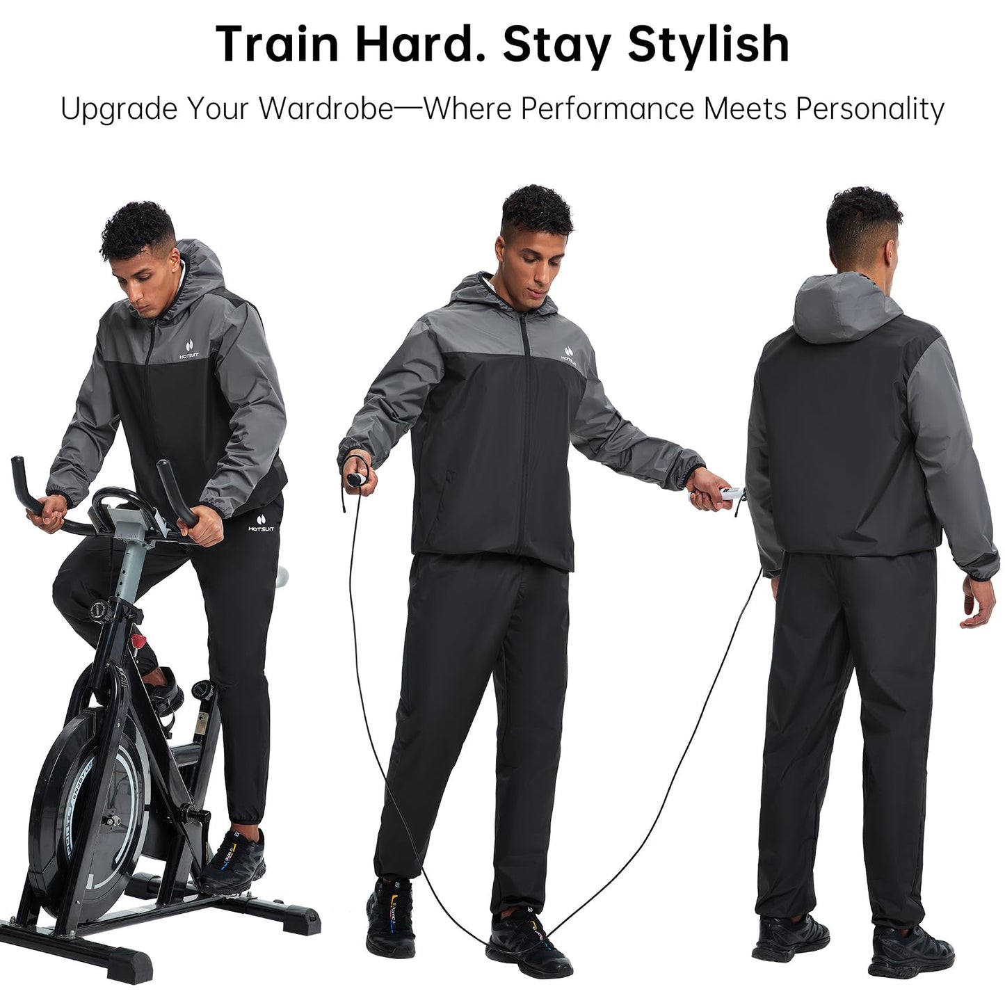 HOTSUIT Sauna Suit for Men Weight Loss Sweat Suits Gym Workout Exercise Sauna Jacket Pant Full Body, Gray, XL