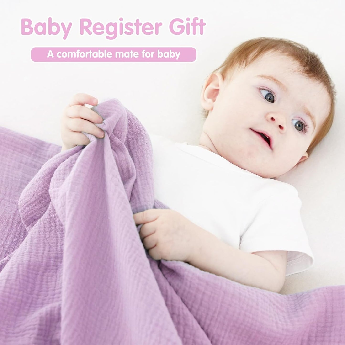 Skiennix Muslin Swaddle Blankets - Soft & Breathable 100% Cotton | 2 Pack, Large 40 x 40 Inches, Pink & Purple
