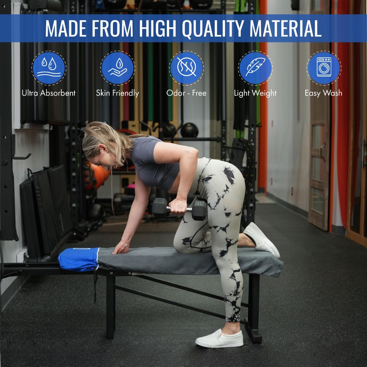 BENCHBARRIER® - The Next Step in Gym Hygiene | Protective Gym & Fitness Equipment Cover | Clean, No-Slip Microfiber Barrier for Sweaty, Germy Surfaces | Helps Stay Fresh Between Washes | Portable with Built-In Storage Pockets