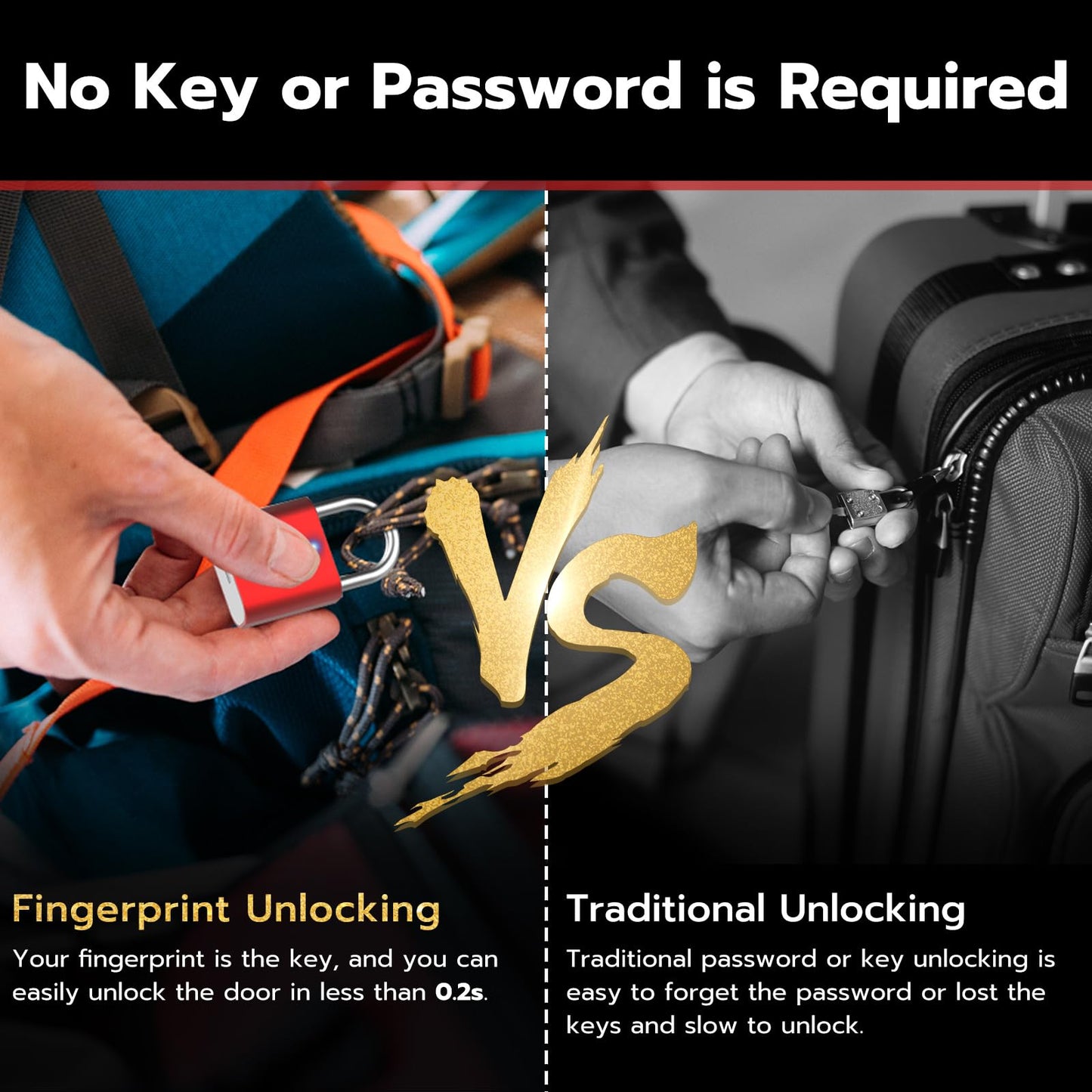Smart Padlock Gym Lock: 2-Pack Black & Silver - Mini Fingerprint Padlock eLinkSmart Locker Lock with Colourful Metal Keyless 20 Fingerprints fits Luggage School Bag Toolbox Gym Locker