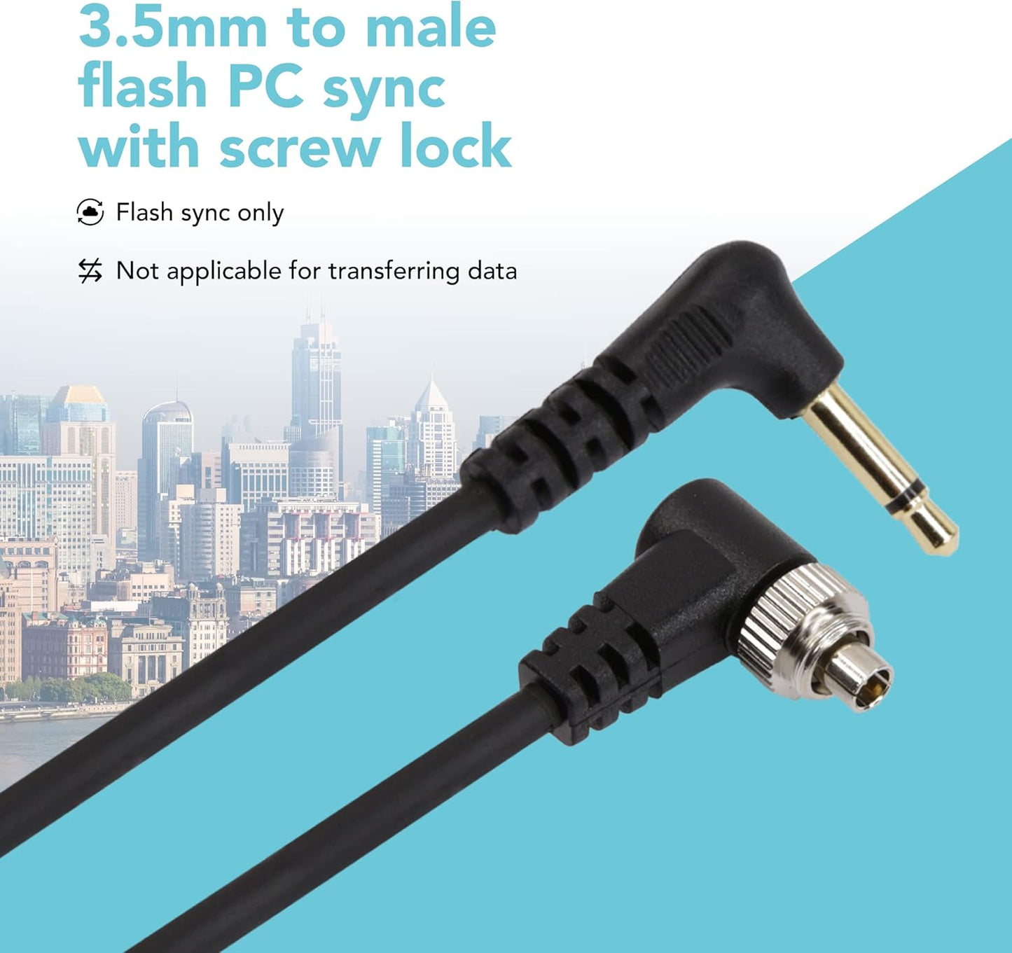 3.5 mm 14 Inch PC1 (1 Foto&Tech to Male Flash PC Sync Cable, Coiled Cord with Screw Lock, Compatible with Nikon Canon