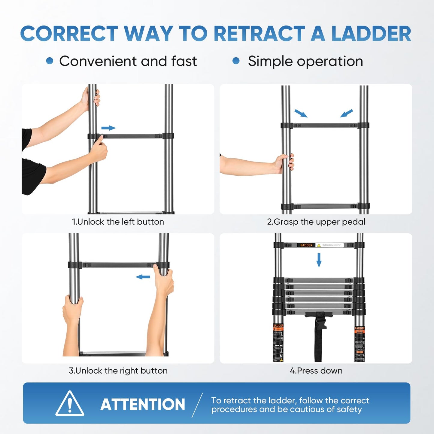 Telescoping Ladder – 16.5 ft Extension Ladder with Hooks, Multi-Position Collapsible Ladder, RV Ladder with Hooks, Heavy Duty (330 lbs), for Home Roofs and Attics