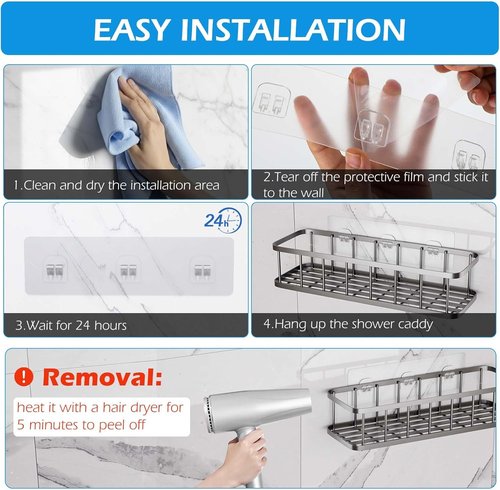 Lsnisni Shower Caddy Adhesive Replacement - 12 Pack Waterproof Hooks for Bathroom & Kitchen Racks