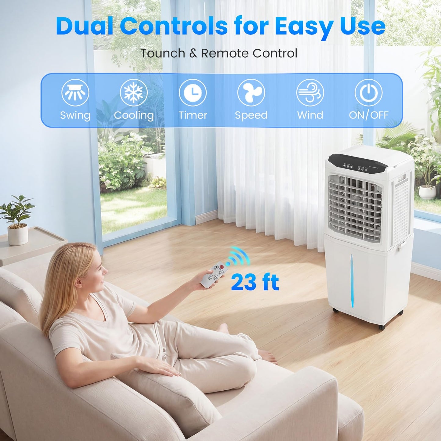 Auertech Evaporative Air Cooler, 16 Gal Detachable Water Tank Swamp Cooler with 6 Ice Packs, Portable Room Cooling Fan, Windowless Air Conditioners for Workshop Garage Patio Indoor Outoor