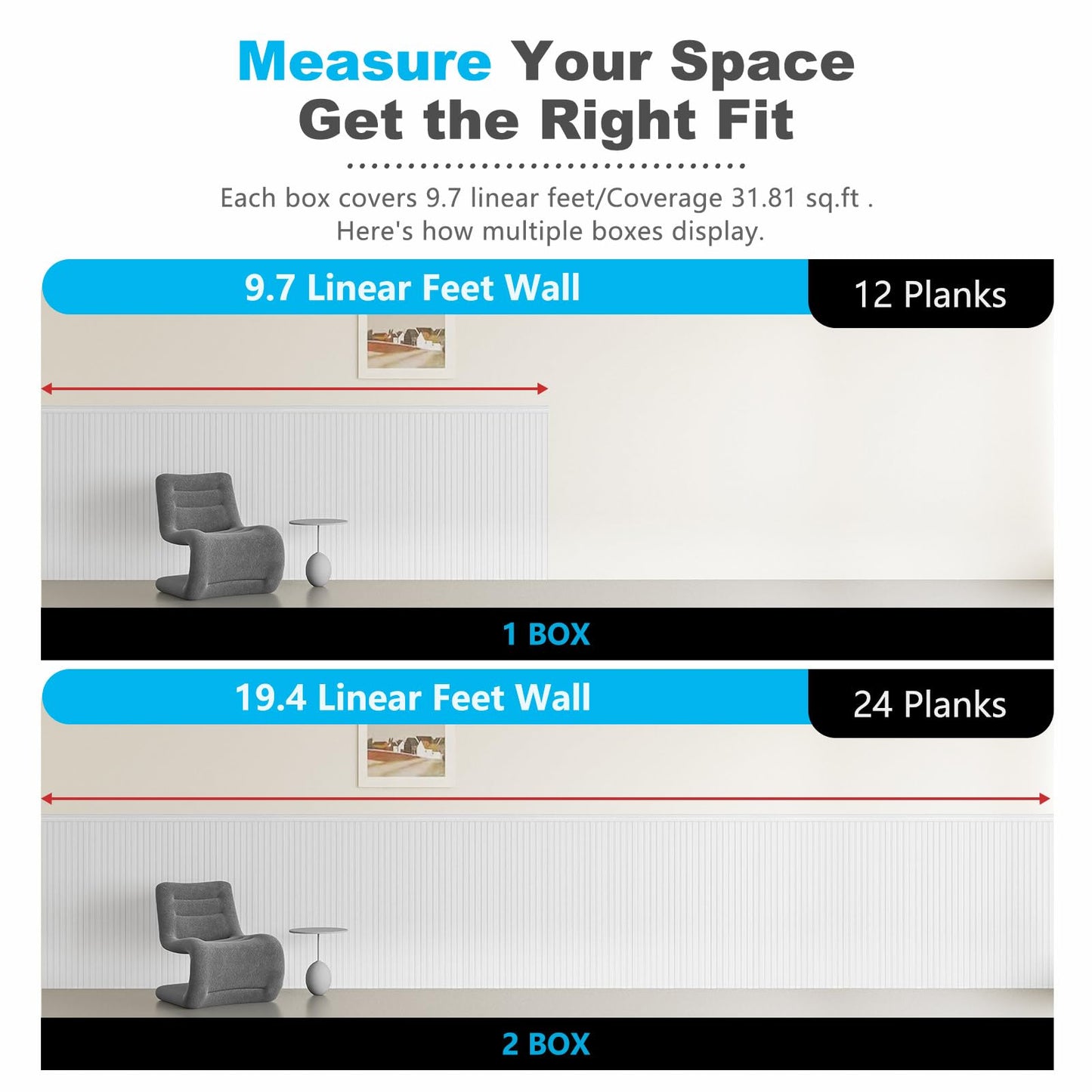 Art3d Wainscoting Wall Panel Kit, 37.8" Tall Beadboard Panels for Walls, Polystyrene Board and Batten Wall Panel Kit, Easy DIY Decorative Trim for Living Room, Kitchen, Bedroom – Covers 31 Sq.Ft