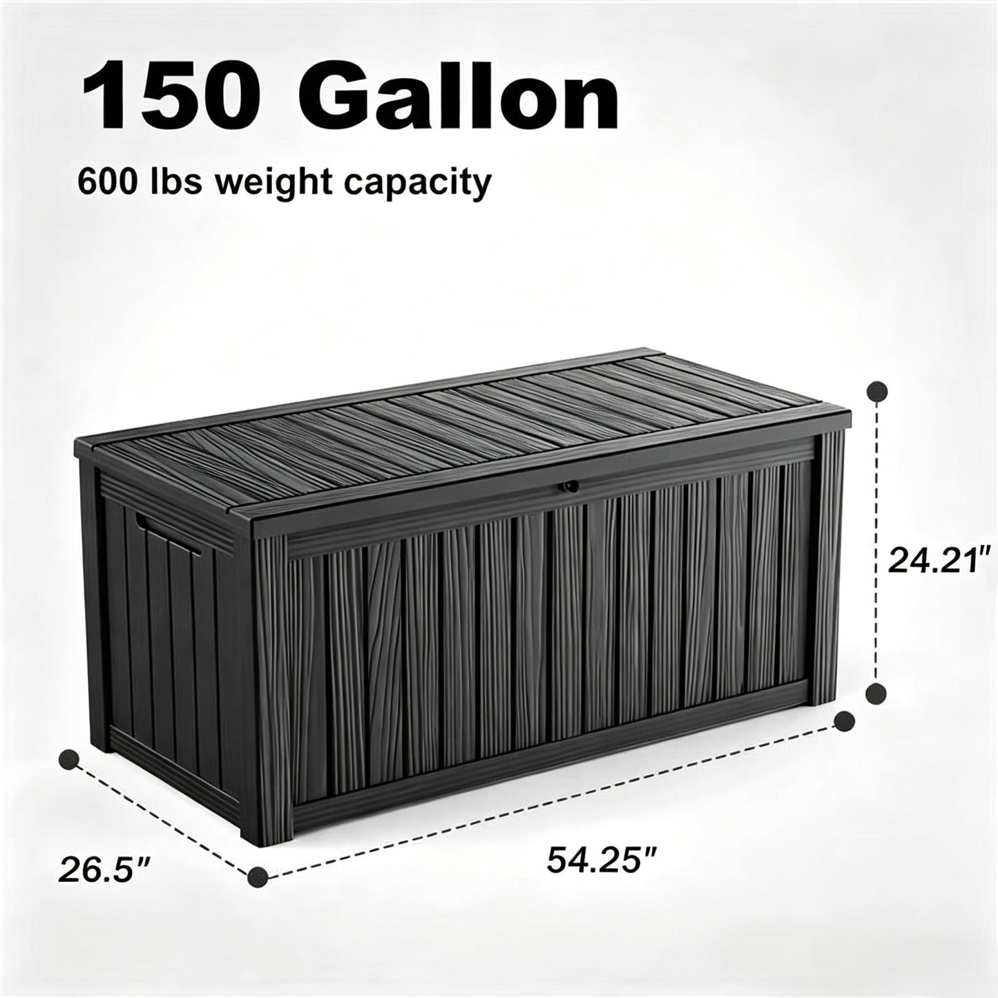KFY 150 Gallon Large Outdoor Storage Box Waterproof, UV Resistant Resin Deck Box with Hydraulic Rod & Lockable Latch for Patio Furniture, Outside Storage Box for Garden Tools, Patio Cushions, Black