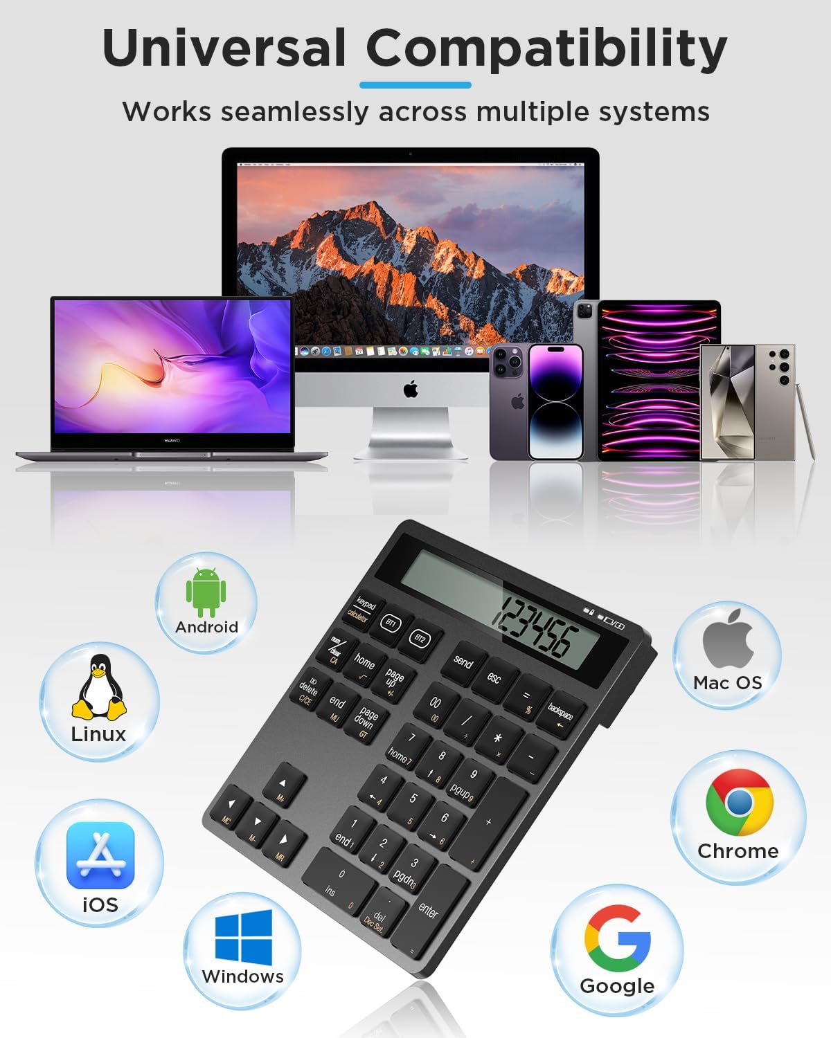 YoFeW 34 2-in-1 Rechargeable Wireless Number Pad for Laptop, Keys Numeric Keypad with Dual Bluetooth & Display, Numpad