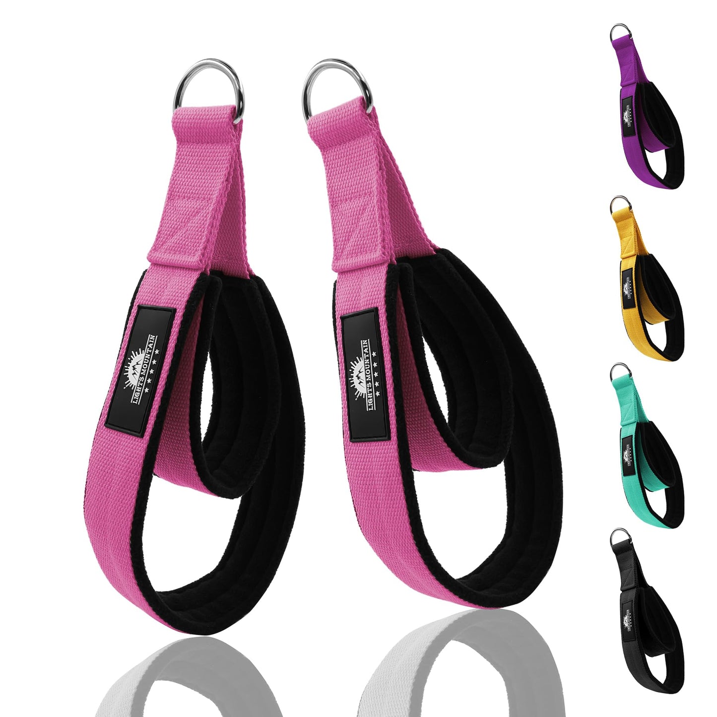 Lights Mountain Durable Pilates Double Loop D-Ring Straps - Padded Handles for Reformer, Yoga & Home Gym Workouts (Pink M)